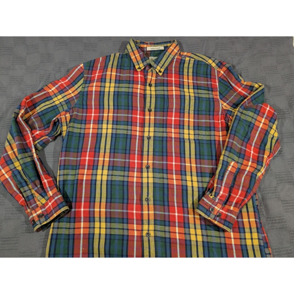 LL Bean Mens Slightly Fitted Flannel Shirt Large Plaid Cotton Button Down 298167 - Picture 2 of 7